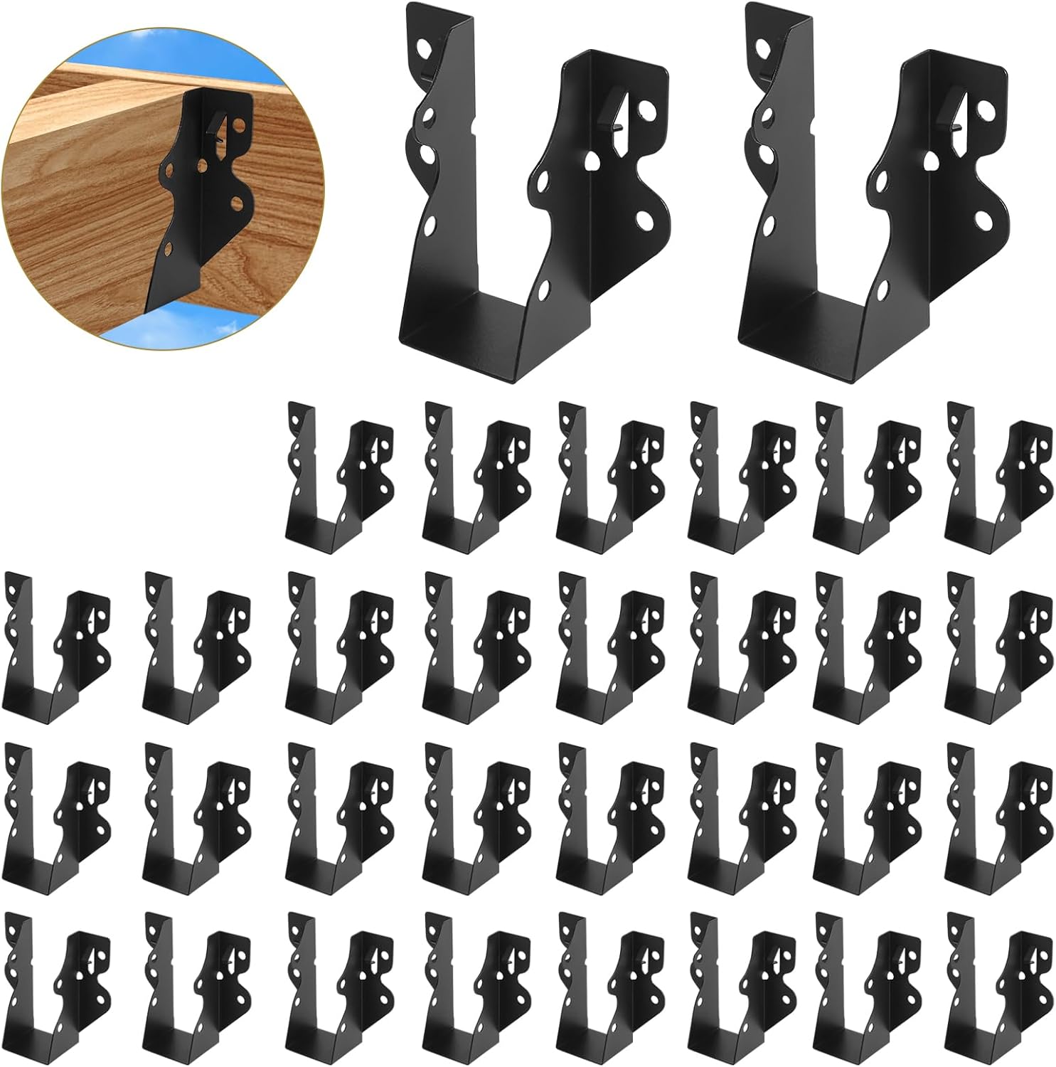 2x4 Joist Hanger,32 Pack 20 Gauge Q235B Steel Face Mount Joist Hangers,Hurricane Ties for Rafters, Black Powder Coating Rafter Ties Brackets