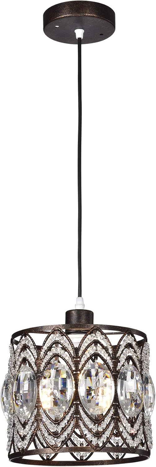 Peredur Rustic Bronze 1-Light Pendant with Crystal Shade