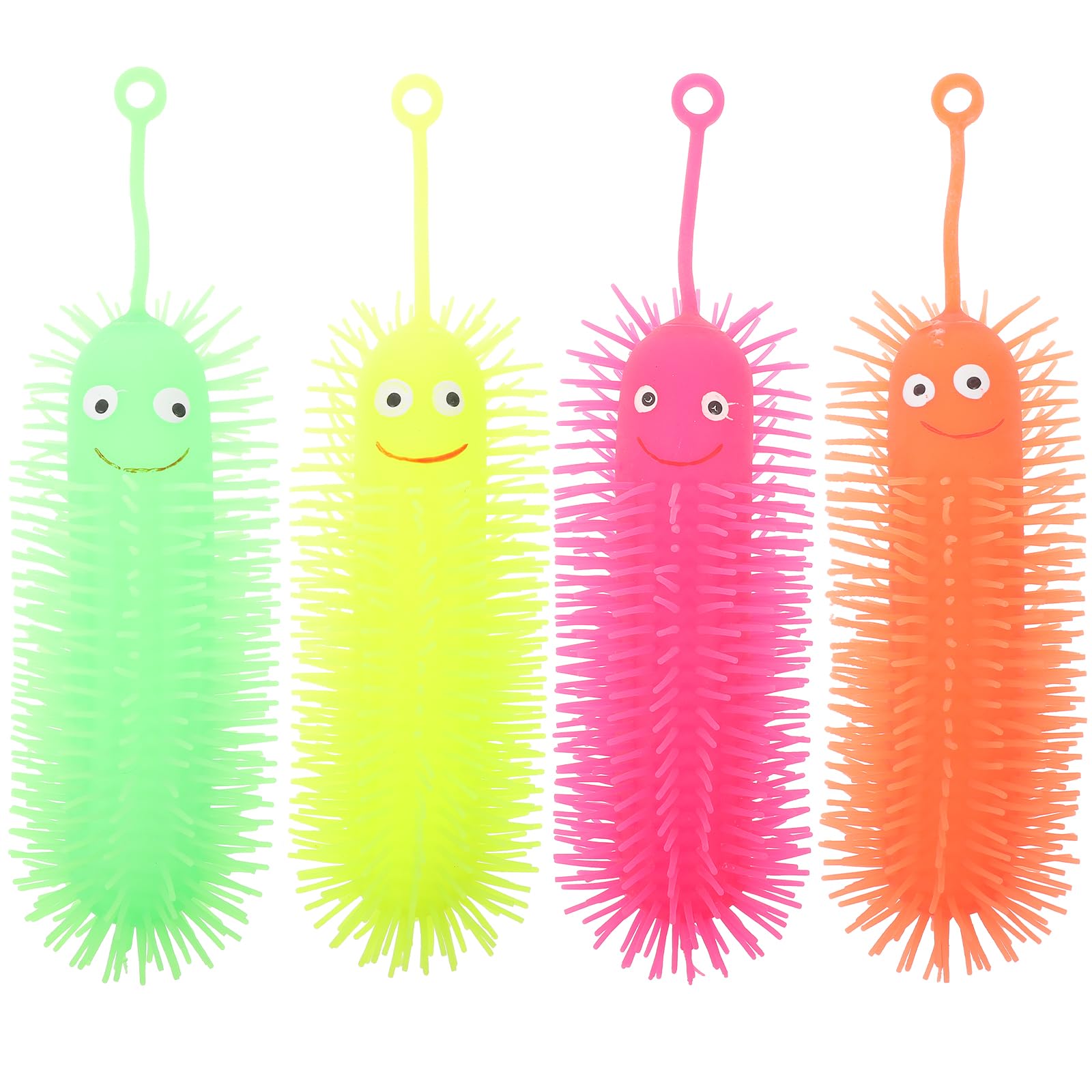 NUOBESTY Glowing Caterpillar Toys - 4Pcs Luminous Squeeze Toys for Kids Creative Stress Relief Puffer Worms Perfect for Party Favors and Birthday Gifts 11.81In