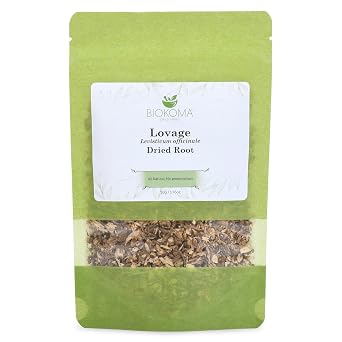 Biokoma Lovage Root 50g 1.76oz Pure Dried Cut & Sifted Levisticum Officinale Herbal Tea Tincture Digestive Wellness Culinary Use Resealable Moisture Proof Pouch No Additives No Preservatives Kosher