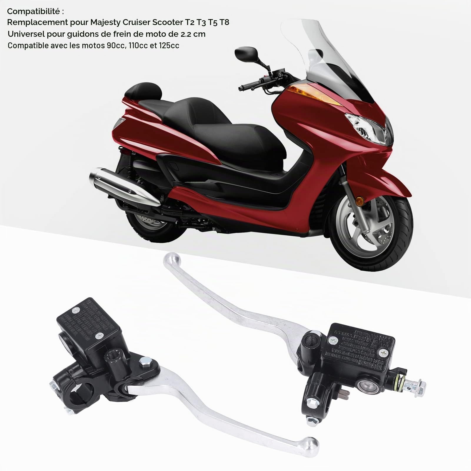 Fydun Leviers de Pompe d'embrayage de Frein 2 Pièces Gauche Droite 7/8 Pouces Universel Frein Hydraulique de Guidon de Moto Remplacement pour Majesty Cruiser Scooter T2 T3 T5 T8