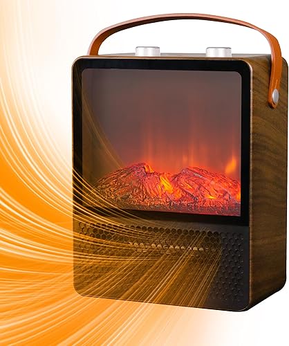 RealSmart Pequeña chimenea eléctrica de 1500 W, calentador portátil para uso en interiores, 4 modos ajustables, mini chimenea de cerámica 3D,