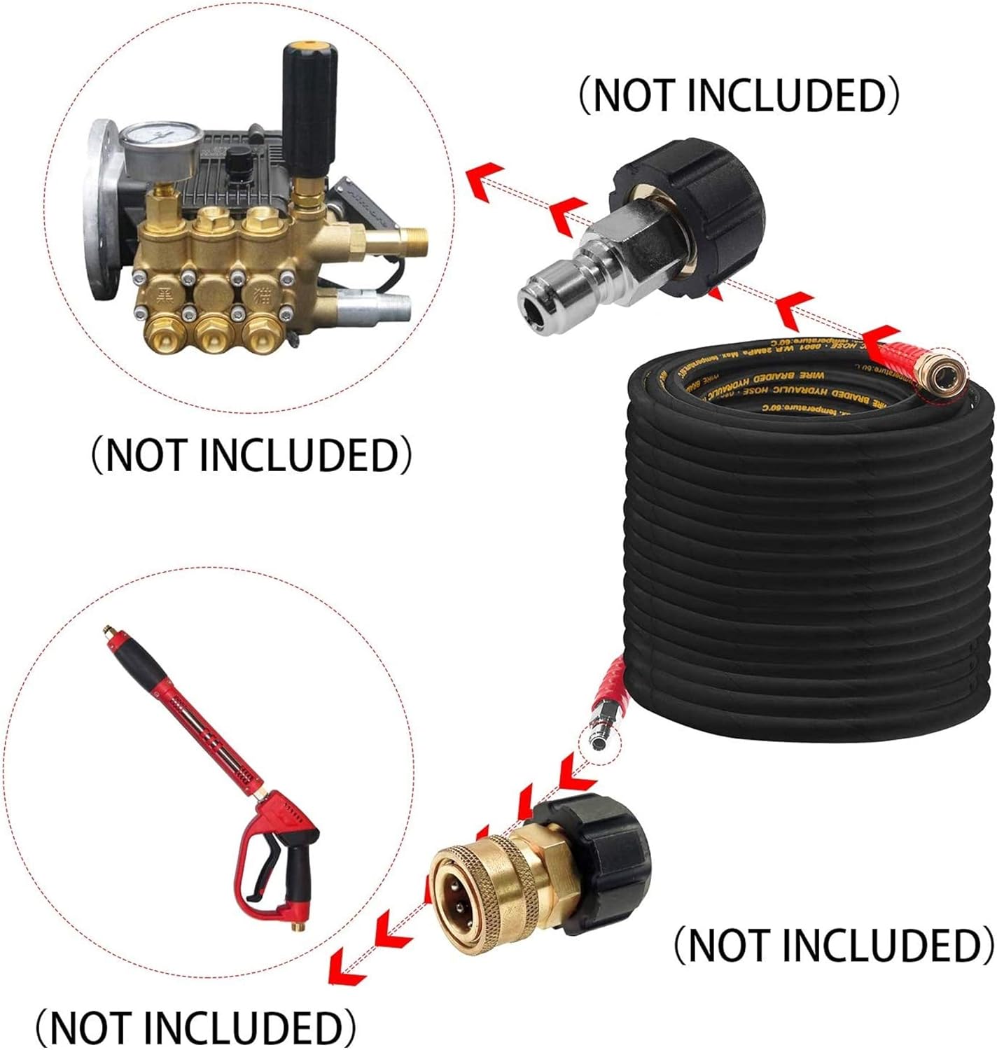 Xiny Tool 50FT Pressure Washer Hose with 3/8" Quick Connect, 4000 PSI High Tensile Wire Braided Power Washer Hose for Cars, Swimming Pool, Floors : Patio, Lawn & Garden