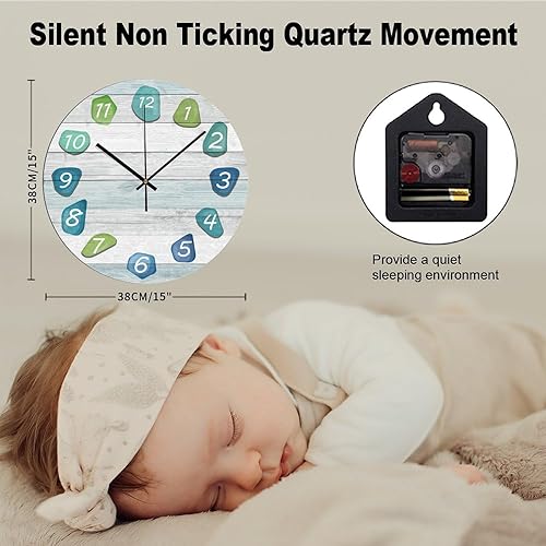 Miniatura 2 de ArogGeld Reloj de pared de playa de cristal de mar, 15 x 15 pulgadas, rústico, silencioso, personalizable