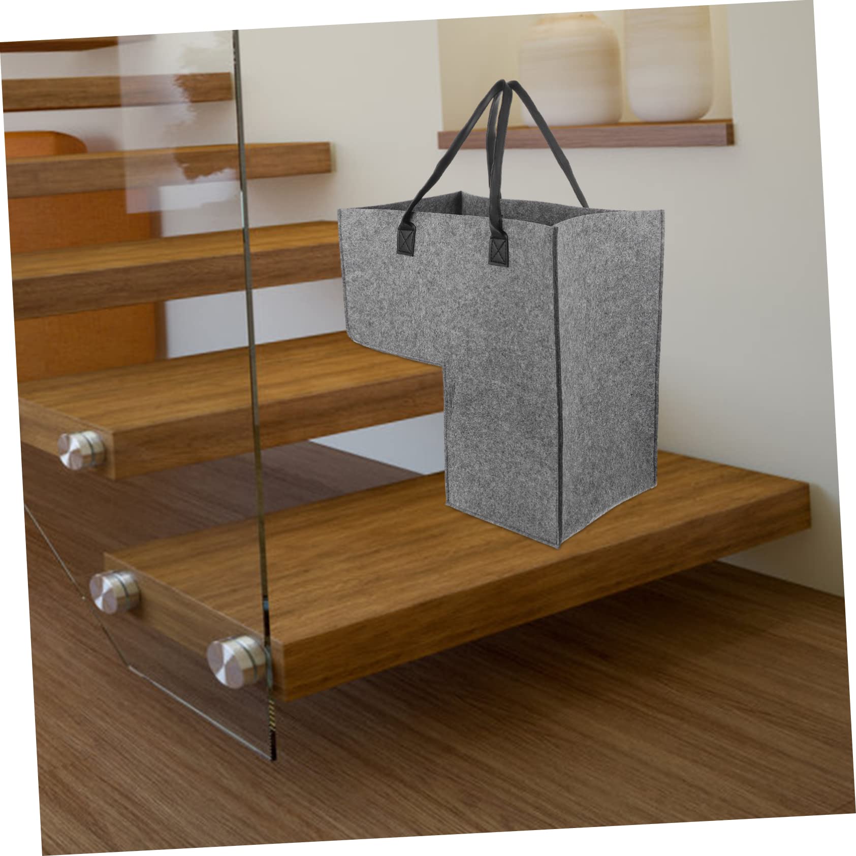 Cestino Portaoggetti L-Shape Per Scale in Feltro Cesto Per Biancheria E Giocattoli Organizzatore Moderno Per Casa in Grigio Scuro - Capacità Versatile Per Ogni Angolo