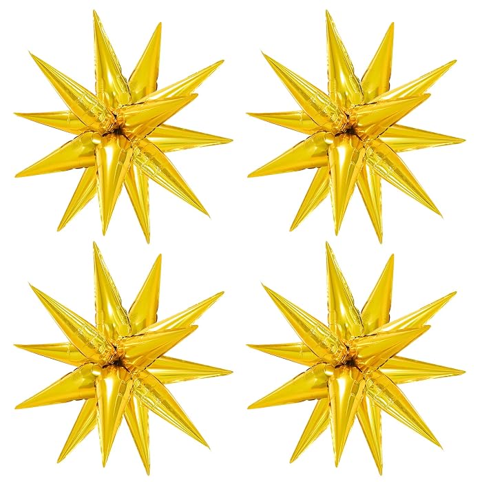Metallic gold star balloons in multiple sizes