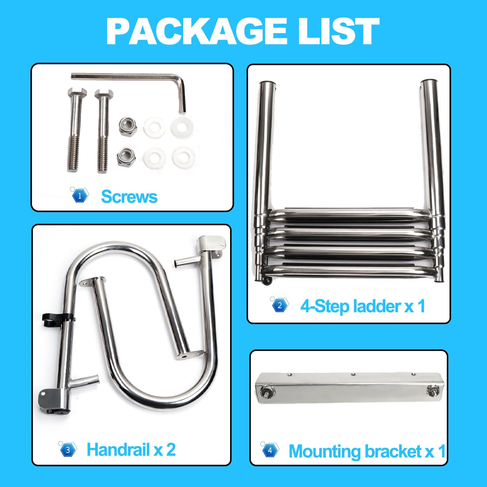 4 Gradini Scaletta Bagno Scaletta Barca Inox, Scalette Piscina Pieghevole con Corrimano E Ampia Pedaliera Ponte Galleggiante per Piscina/Piscina Barca, Ingresso Poppa Marina