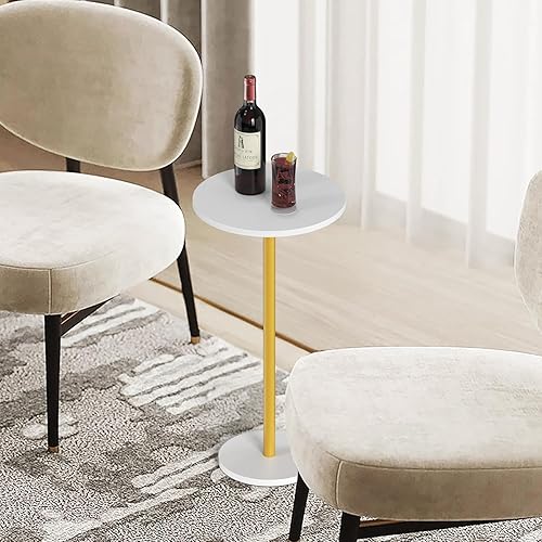 Miniatura 4 de Pequeña mesa auxiliar redonda blanca con pedestal, mesas de bebidas para espacios pequeños, mesa auxiliar de cóctel para sala de estar, mesa