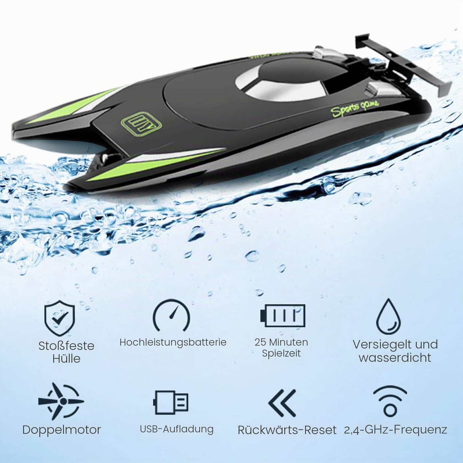 Goolsky RC Boote, 25 km/h Hochgeschwindigkeits-Rennboot 2-Kanal-Fernbedienungsboote für Pools