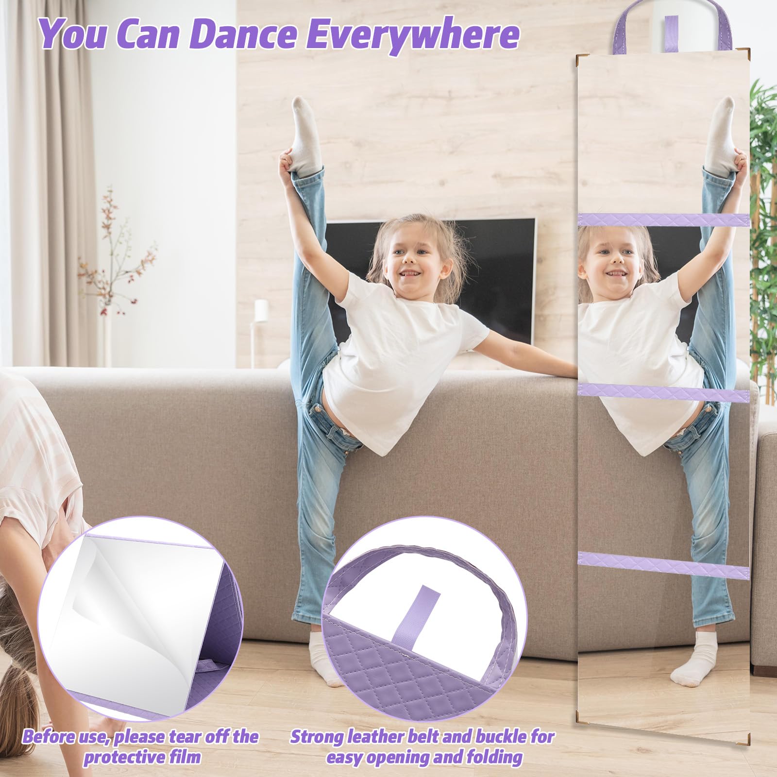 Specchio pieghevole da appendere per backstage, portatile, a figura intera, con manico, pieghevole in quattro direzioni, per viaggi, danza, ballerini, artisti, estetisti, casa, fitness, spa