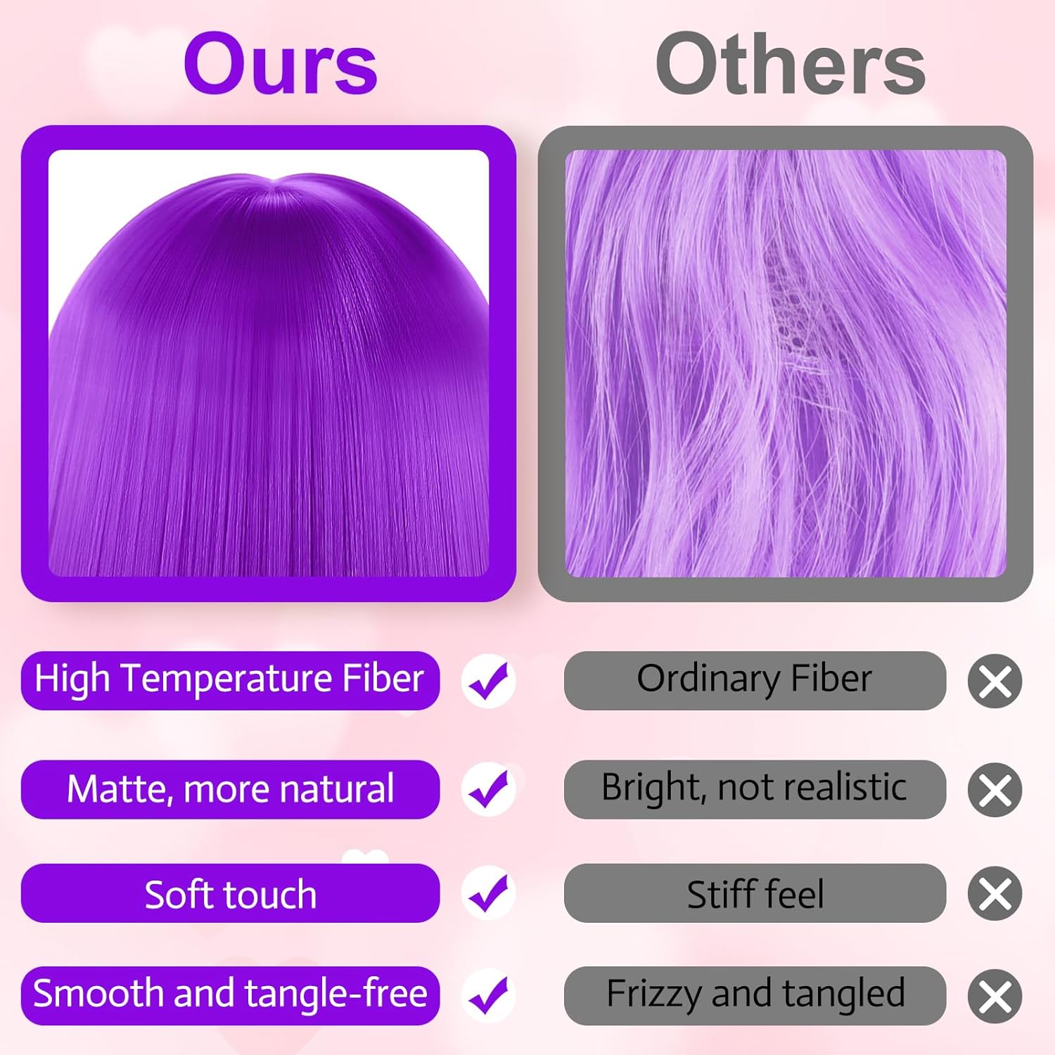 PLULON 4Pcs Purple Bob Wigs with Heart Plastic Sunglasses Hair Cap for Women, Neon Short Bob Wig Colored Funny Cosplay Hair for Women Men Daily Bachelorette Halloween Costume Party Decorations - Image 4