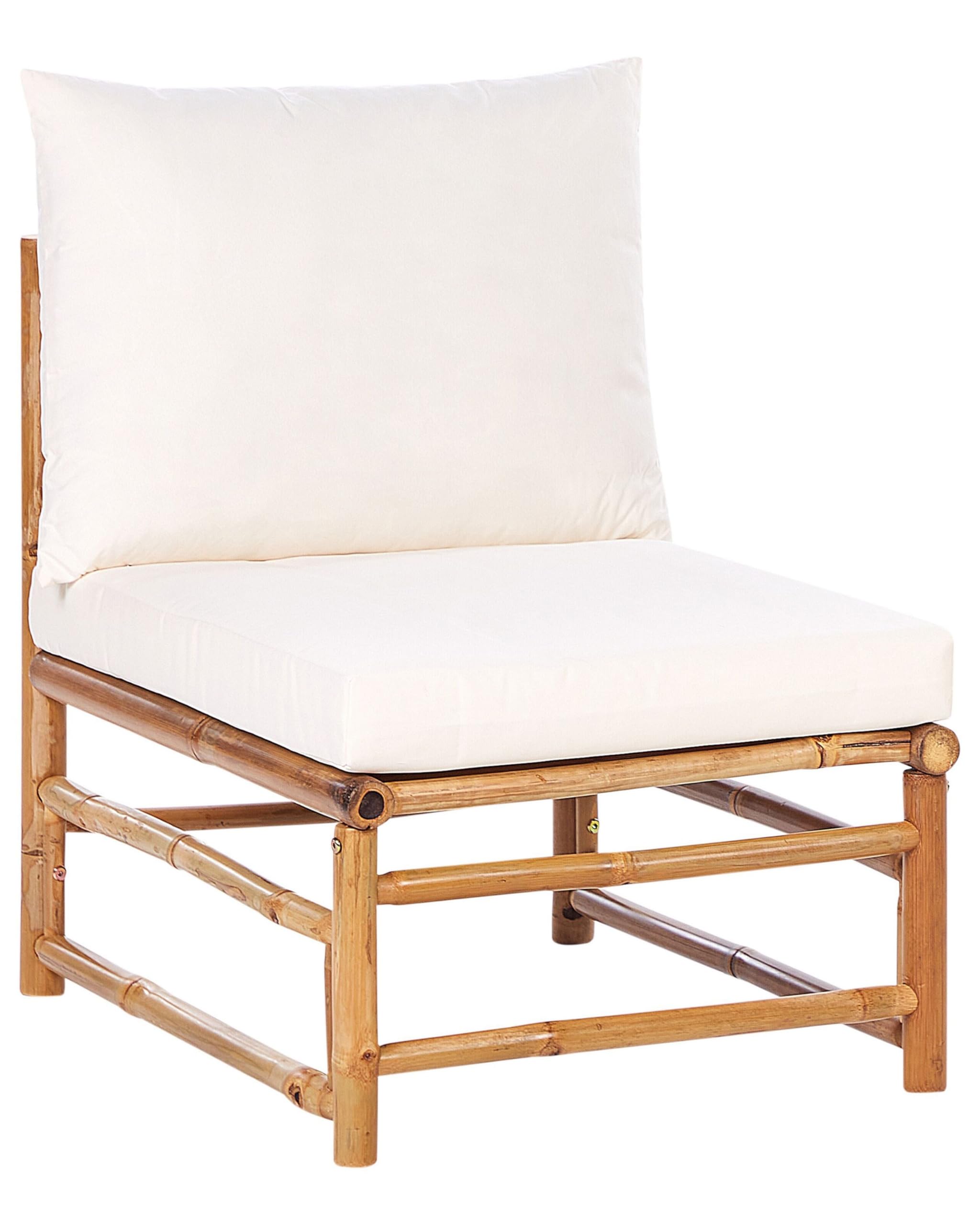 Beliani 1 Place de Siège de Jardin Modulable en Bambou sans Accoudoirs Rembourré avec Coussins Extérieur Blanc Cassé Cerreto