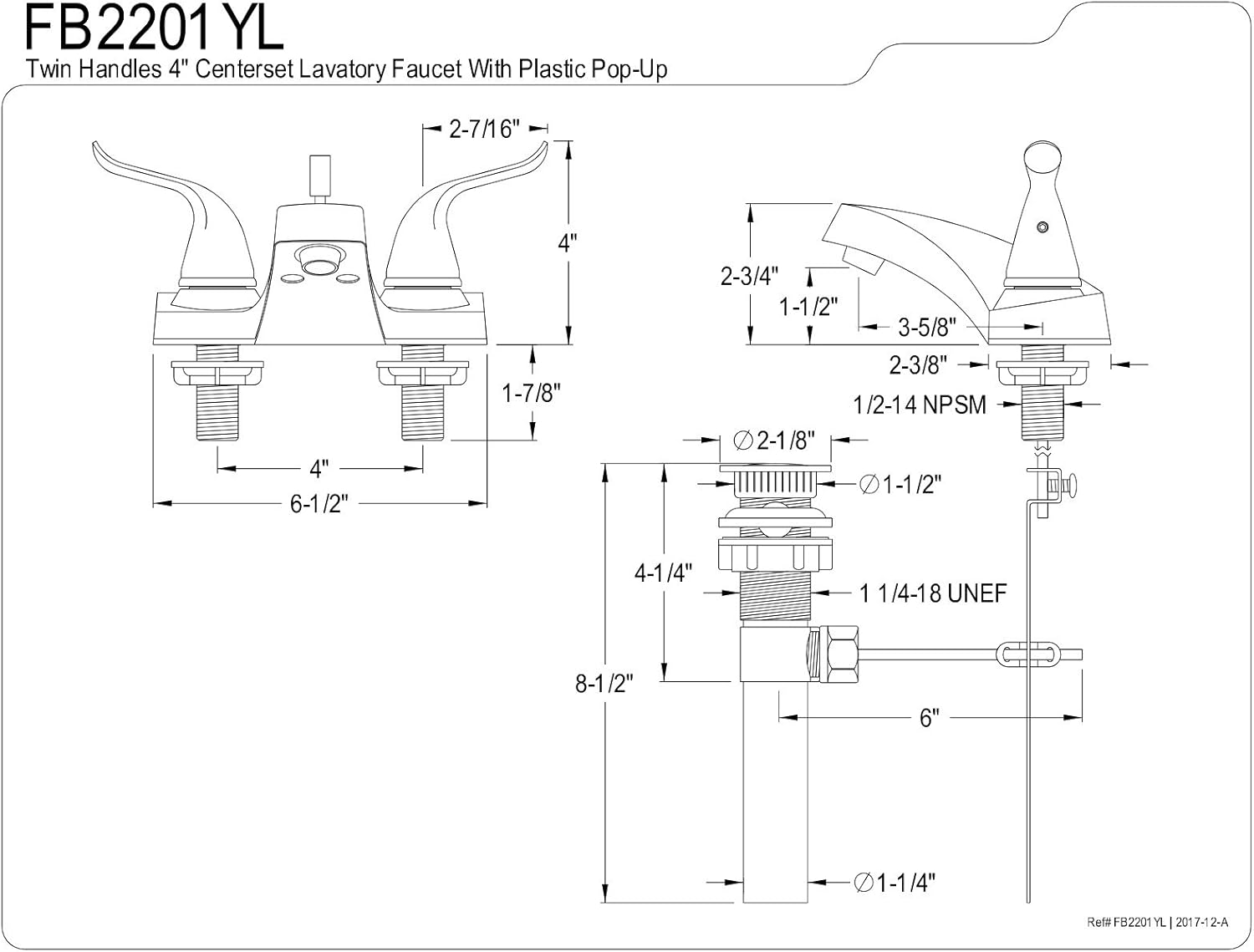 Kingston Brass FB2201YL 4 in. Centerset Bathroom Faucet, Polished Chrome