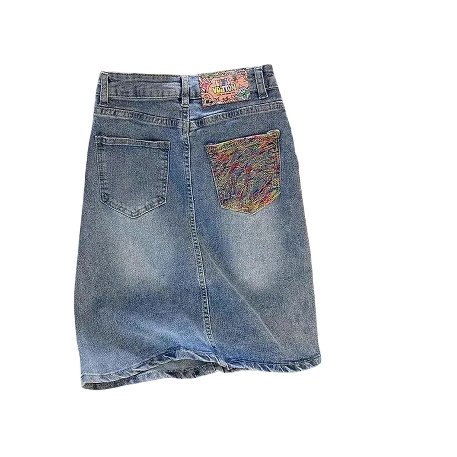 Gonna di Jeans Donna Denim Gonna Sexy Midi con Tasca Zipper Blu Abbigliamento Donna