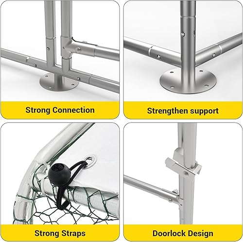 Miniatura 11 de Gallinero de metal grande para cubierta de techo impermeable y anti-UV, jaula para exteriores, gallinero para patio, granja, 9.8 x 19.7 x 6.6 pies