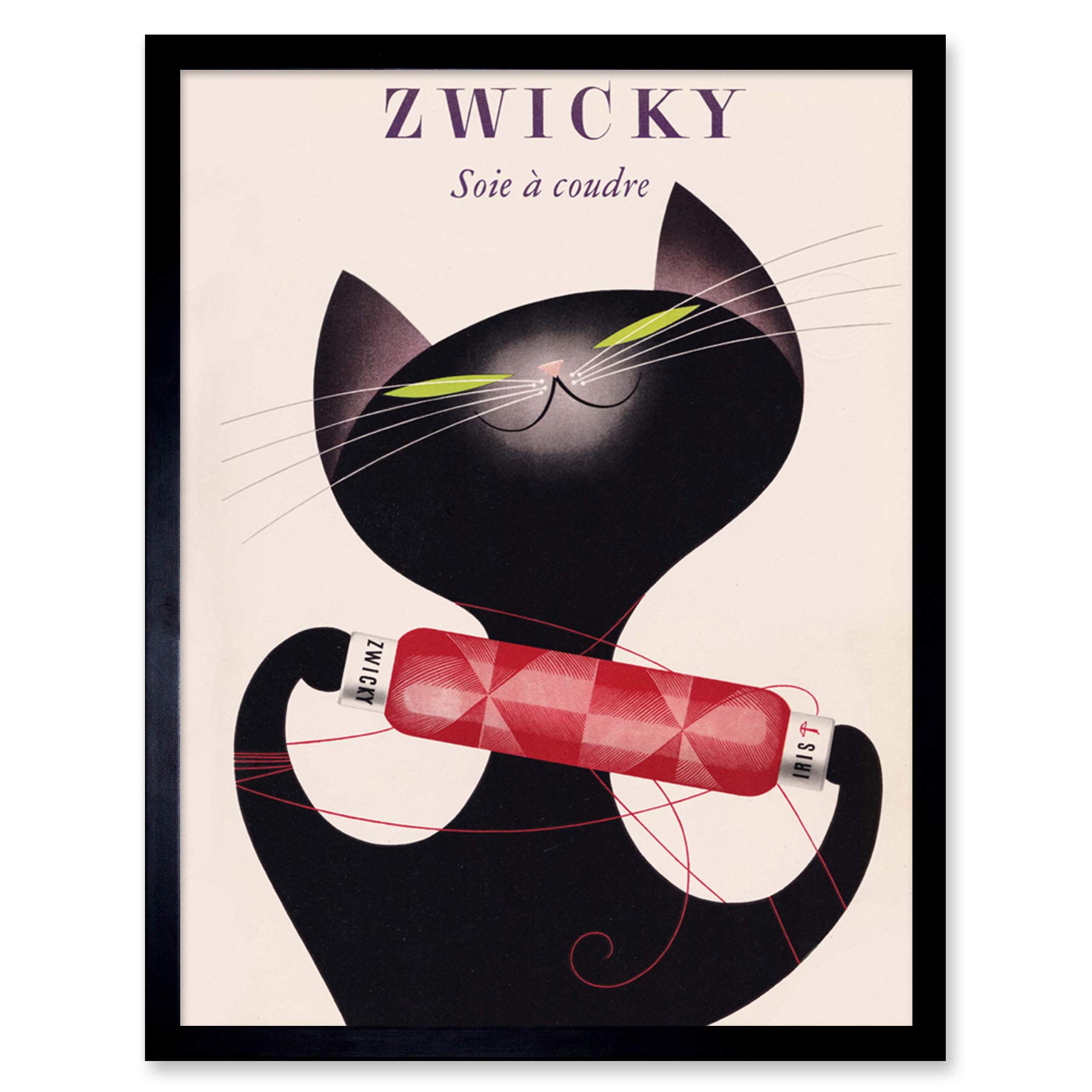 Wee Blue Coo Zwicky Cotton Switzerland Black Cat Art Print Framed Poster Wall Decor 12x16 inch