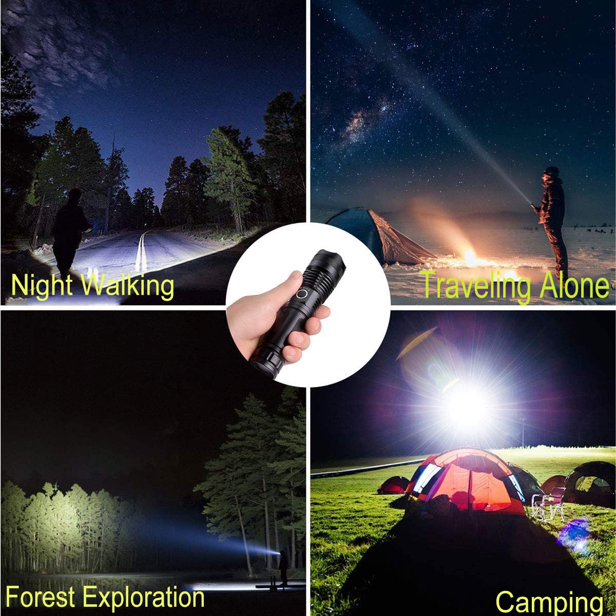LUXNOVAQ Lampe torche LED rechargeable,lampe de poche LED puissante26000 lumens,lampes de poche tactiques,torches XHP70 LED super lumineuses,5 modes,lampe torche de réglable étanche pour la randonnée