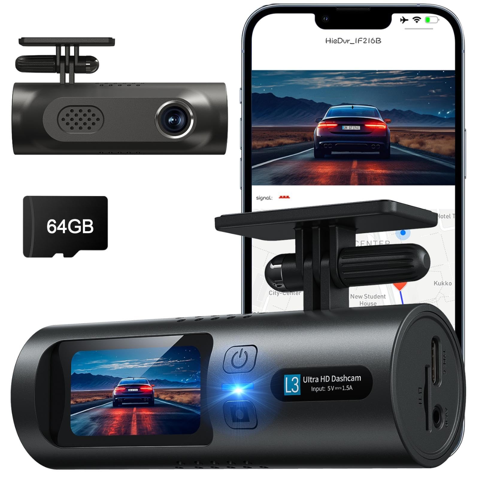 2 5K Dash Cam Full HD Dash Camera for Cars 5G Wi-Fi App Control Car Camera with Super