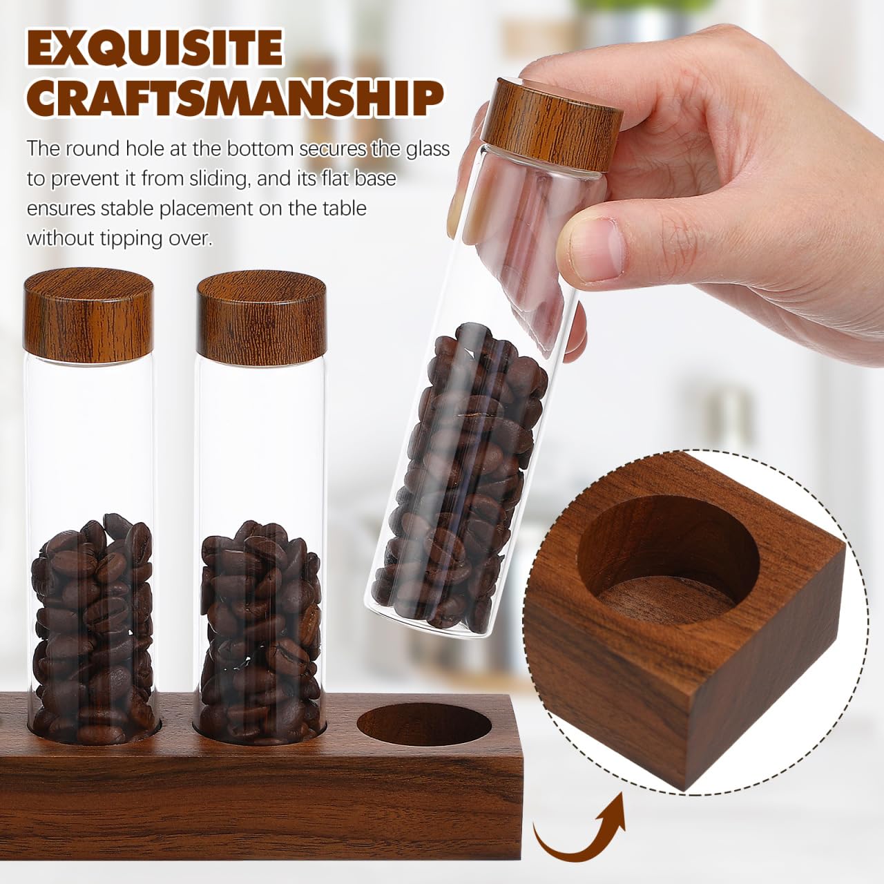 HEMOTON Juego de tubos de ensayo de vidrio con tapones de plástico y estante de madera, contenedor de granos de café de vidrio, mini tarros de vidrio para laboratorio, recuerdos de fiesta, dulces,