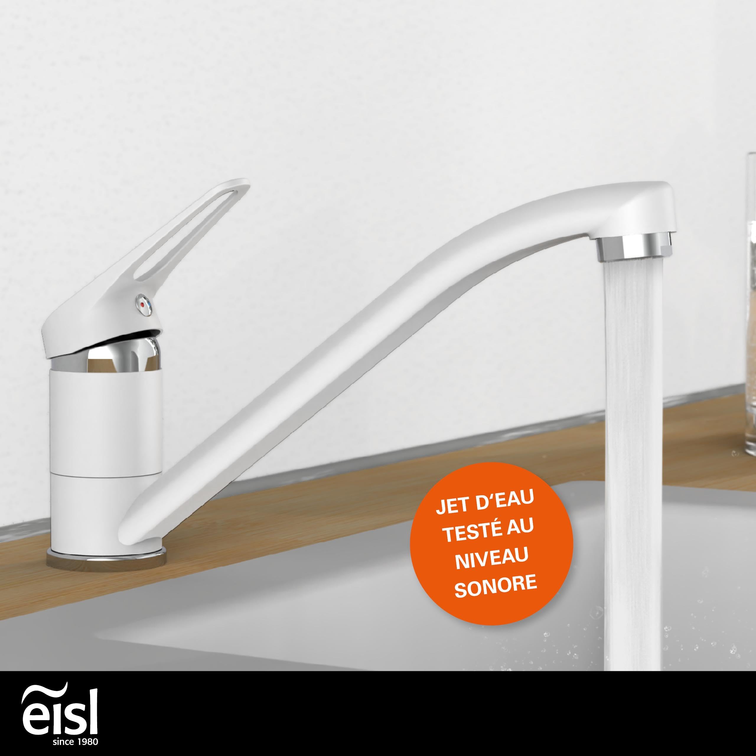 EISL Speed NI182SCR-W Robinet de cuisine, robinet d'évier, robinet de cuisine, chromé/blanc
