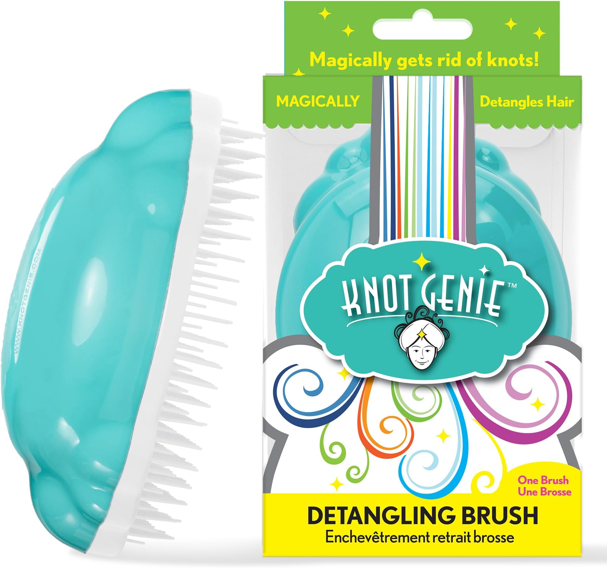 Knot Genie Detangling Hair Brush for Kids (Aquamarine Dream) | Original Full Size | Perfect for Curly Hair, Gently Separate Tangles, Leaves Hair Smooth & Shiny | The Pain Free Knot Detangler