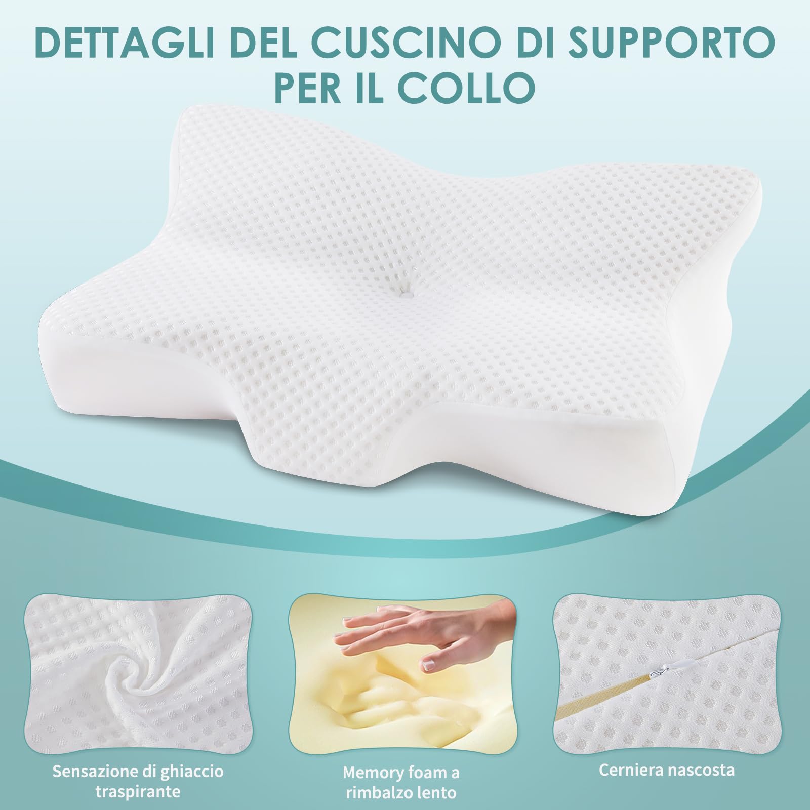 Cuscino Cervicale per Dormire,Cuscino Ergonomico Memory Foam Cervicale,Cuscino Posturale Antirussamento,Adatto a Chi Dorme sul Fianco,Sulla Schiena o Sullo Stomaco,Federa Rimovibile