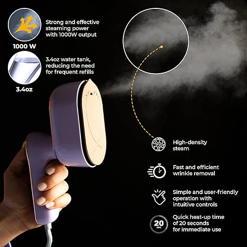 Miniatura 3 de Plancha y vaporizador portátil 2 en 1 para ropa – Plancha de vapor de viaje de mano, removedor de arrugas de tela – Calentamiento rápido, vapor de