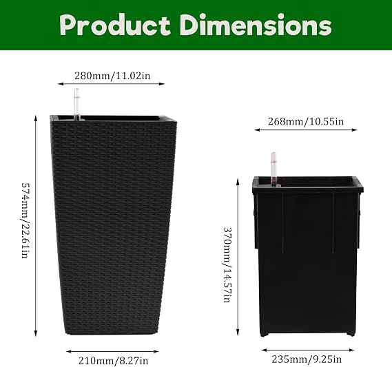 Havemies Set of 2 Square Planters with Automatic Watering System | Faux Rattan Design|22 Inch Tall Holds Large Plants or Small Trees|Lightweigh|Ideal for Porch Patio Backyard or Balcony