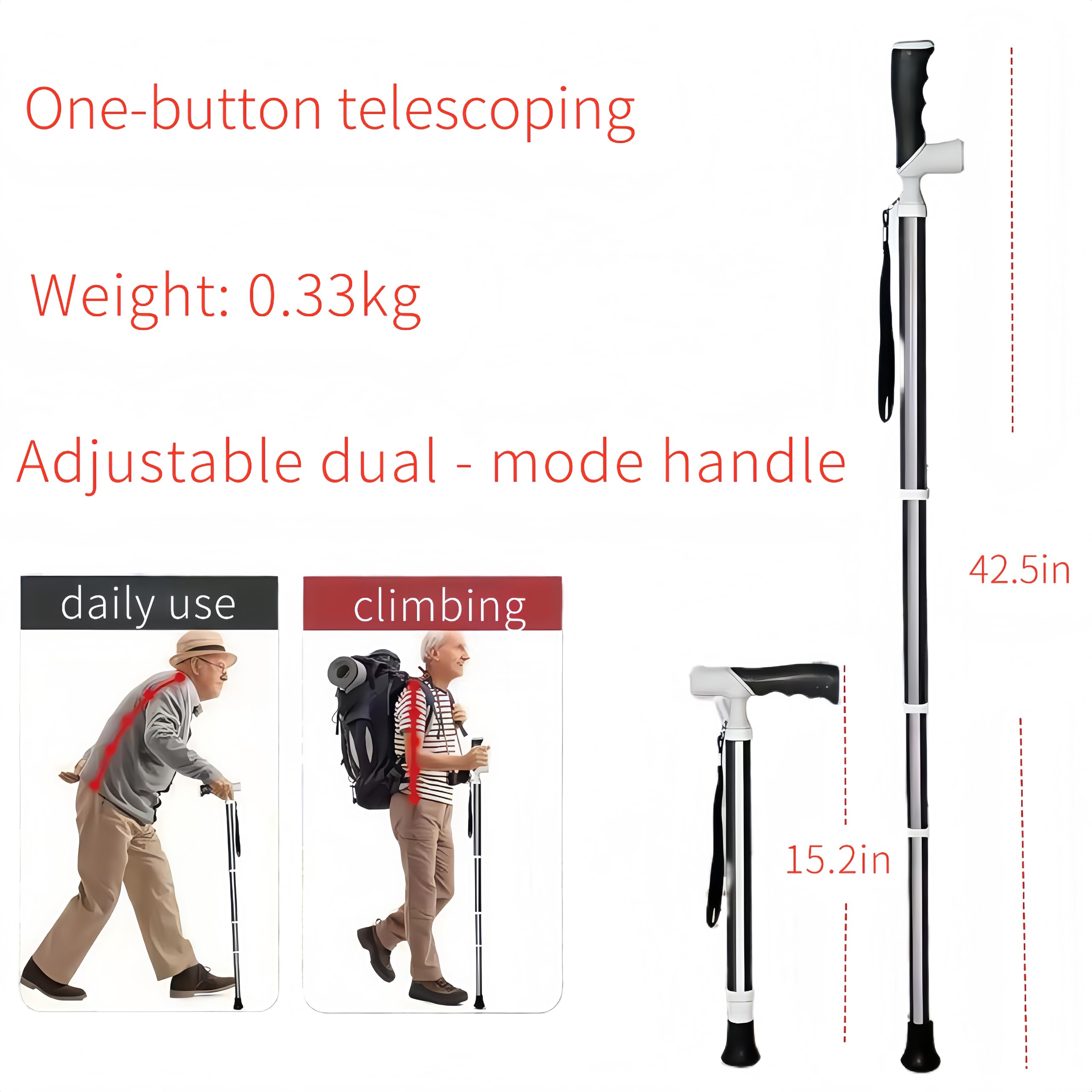 Ruyi, bastone portatile in alluminio leggero retrattile con contenitore, stampelle per adulti bastone telescopico con scatola portaoggetti