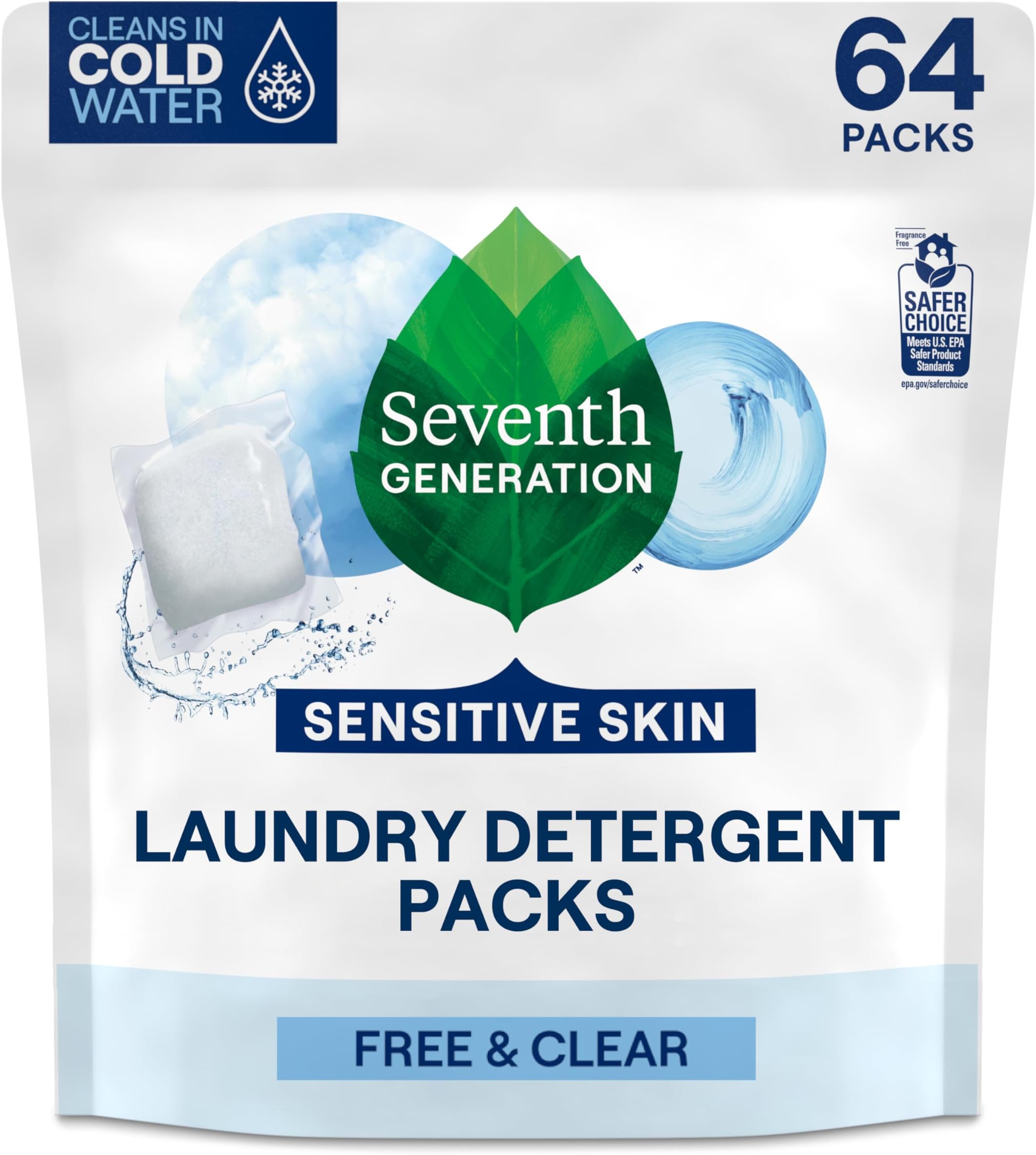 Seventh Generation Laundry Powder Packs Free & Clear 64 count