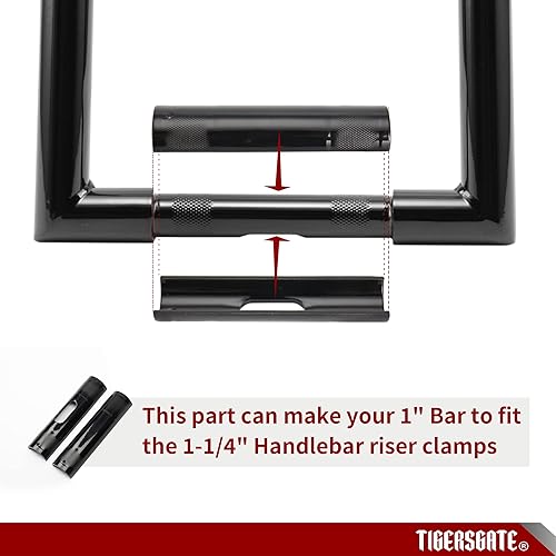 Miniatura 4 de TIGERSGATE Adaptador elevador de manillar negro que cambia el diámetro de montaje de 1 a 1.25 pulgadas para modelos Harley