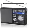 Portable AM FM Radio with Bluetooth, SW Transistor Retro Radio with Best Reception, Battery Operated or AC Power, Bluetooth Speaker Earphone Jack USB TF Card AUX Input, for SeniorBlack