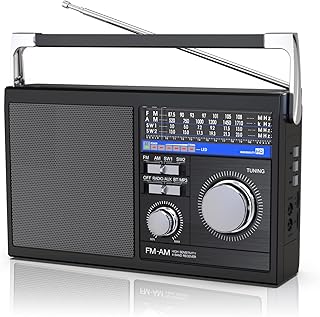 Portable AM FM Radio with Bluetooth, SW Transistor Retro Radio with Best Reception, Battery Operated or AC Power, Bluetooth Speaker Earphone Jack USB TF Card AUX Input, for Senior Black