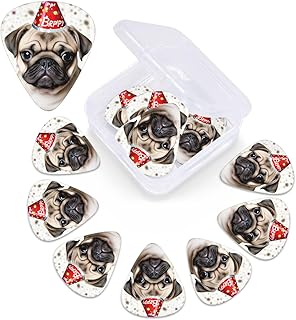 Cute Happy Birthday Pug Puppy print Guitar Picks 12 Pack Personalized Guitar Picks with Storage Box Guitar Accessories for Ukulele Electric Acoustic Guitars Bass