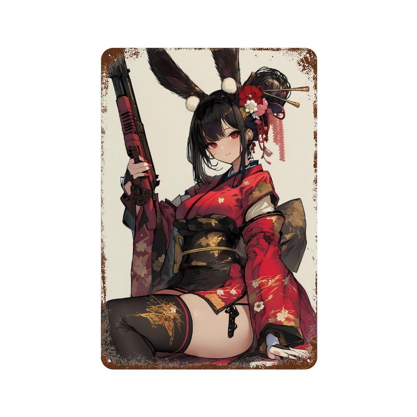 Bunny Geisha Gunner Vintage Rust Metal Sign 11.8"x7.9", Ideal for Bistro, Counter And Cafe Decor