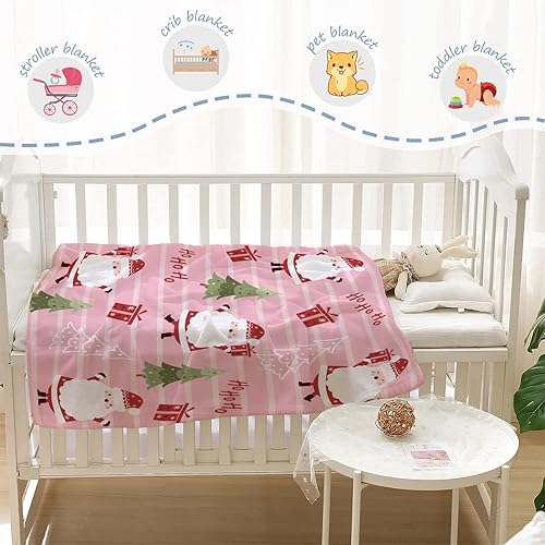 Miniatura 4 de YeeJu Manta de Navidad para bebé, manta pequeña de Papá Noel rosa para bebé, manta para envolver cuna, suave, acogedora, ligera, mullida, manta de