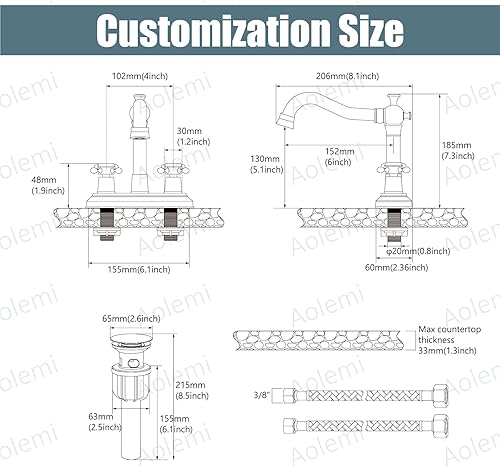 Miniatura 6 de Aolemi Grifo de lavabo de baño de níquel cepillado de 4 pulgadas, juego central montado en la cubierta con 2 asas cruzadas, grifo mezclador vintage,