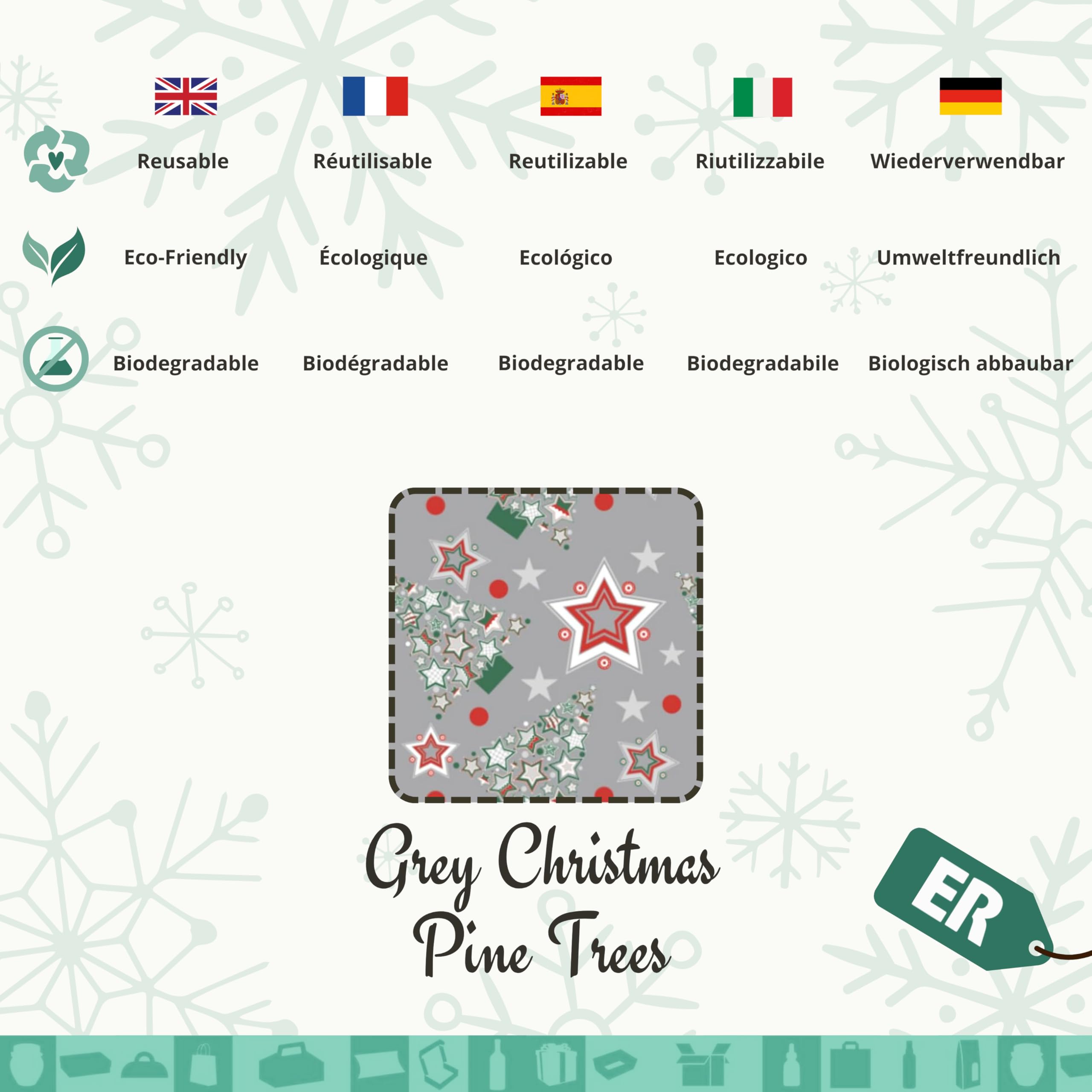 1x papier do pakowania prezentów Christmas Pine Trees Grey 62cmx90m - papier do pakowania na Boże Narodzenie, nadający się do recyklingu