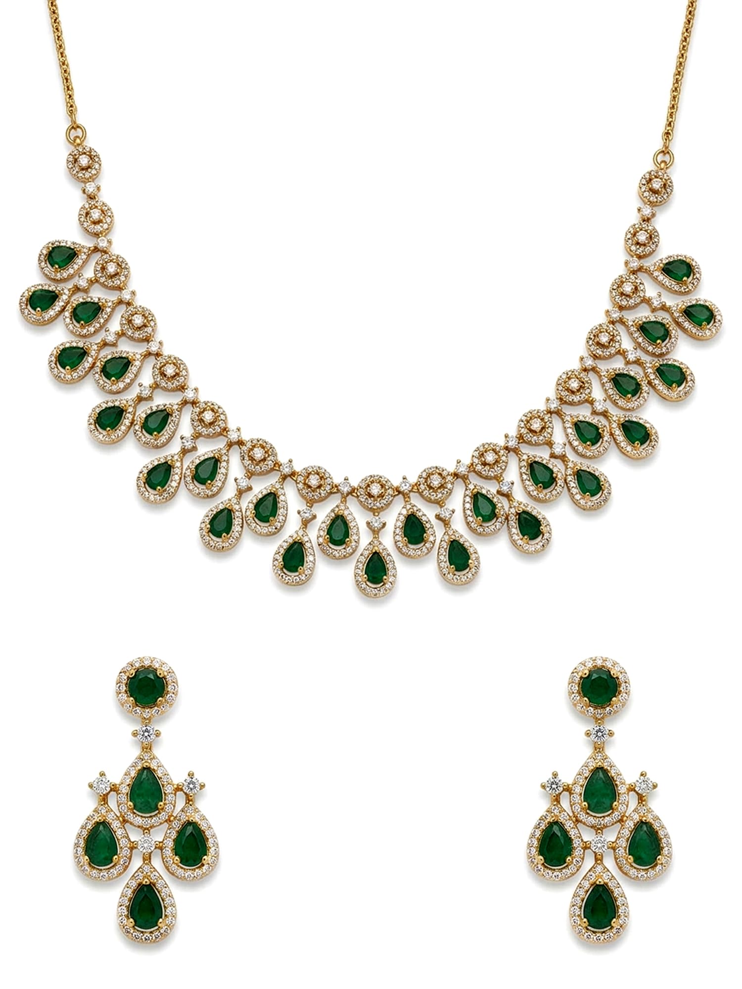 karatcart Classic Gold-Plated Green Teardrop American Diamond Jewellery Set for Women-picture-31