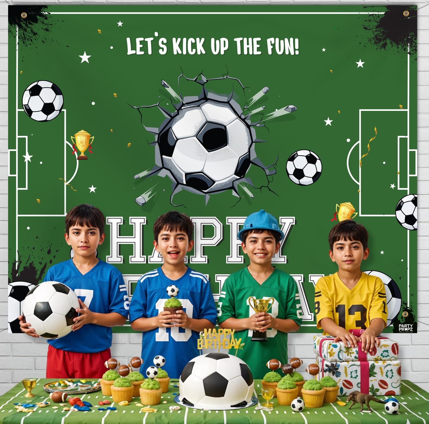 Party Propz Football Theme Birthday Decoration Backdrop (5x4 ft) 2 Pcs- Soccer Theme Happy Birthday Backdrop Banner Cloth with Ribbon, HBD Decoration for Boys 2