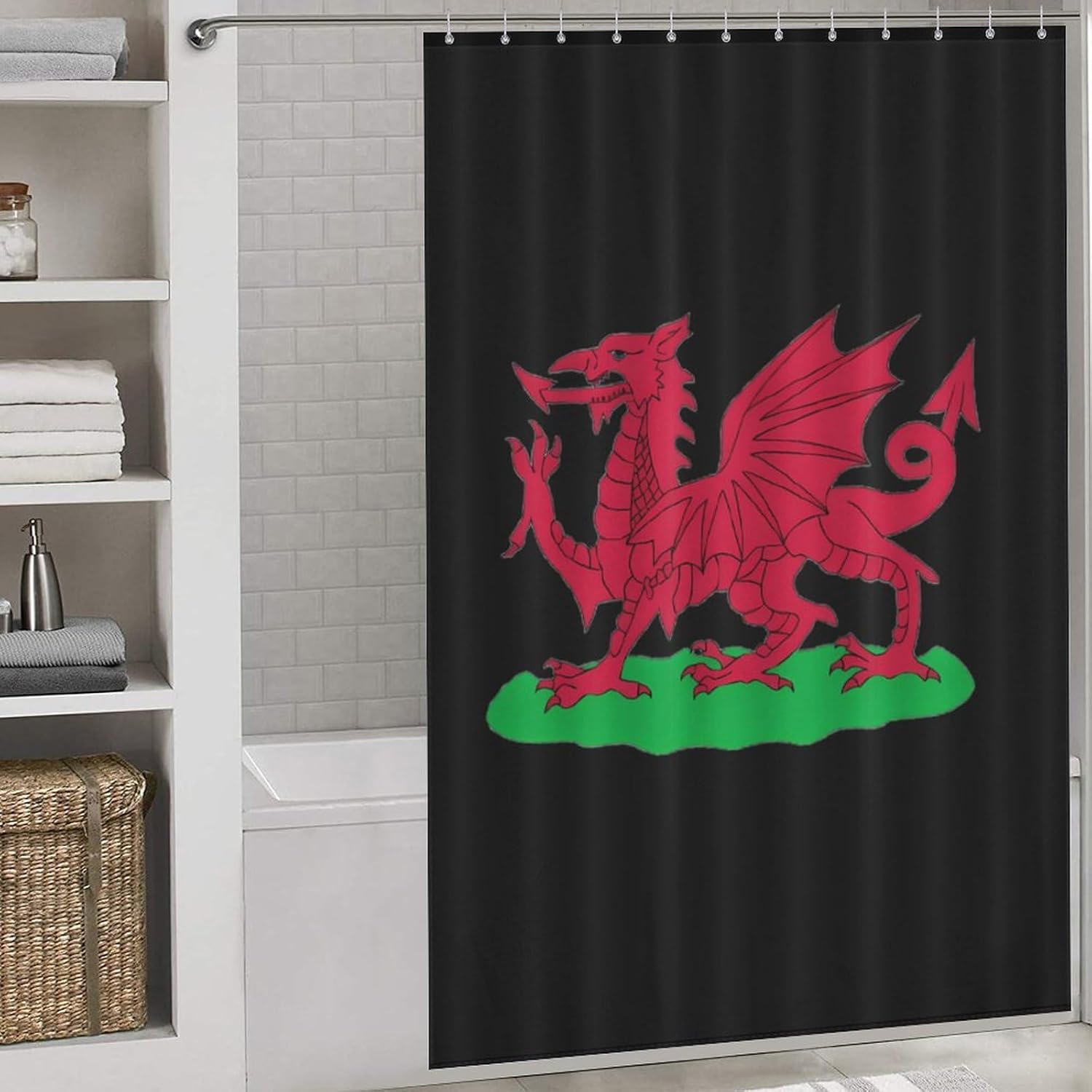 Wales Dragon Funny Shower Curtains Washable Bath Curtain Liner with Hooks for Bathroom Bath Tubs