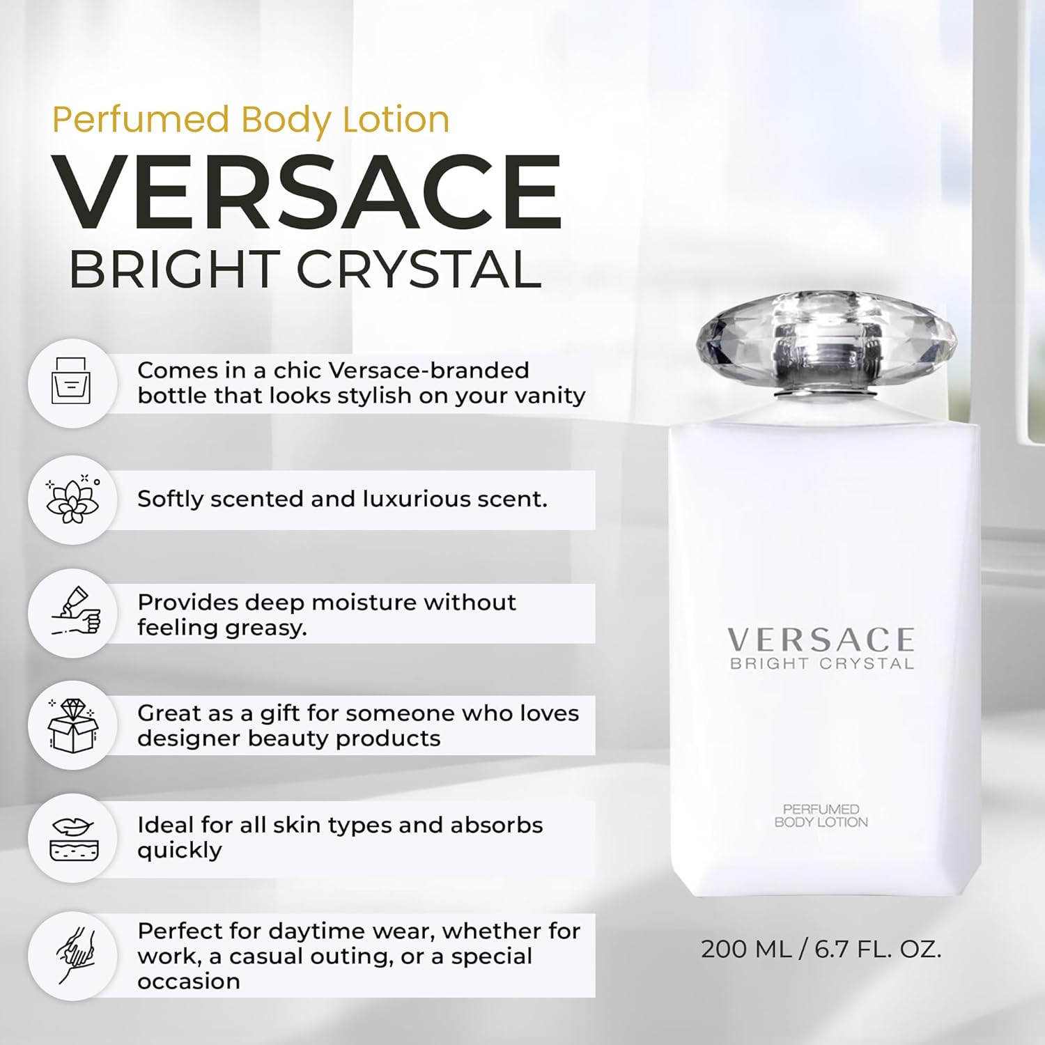 Versace Bright Crystal Perfumed Body Lotion for Women – 6.7 Ounces - Image 3