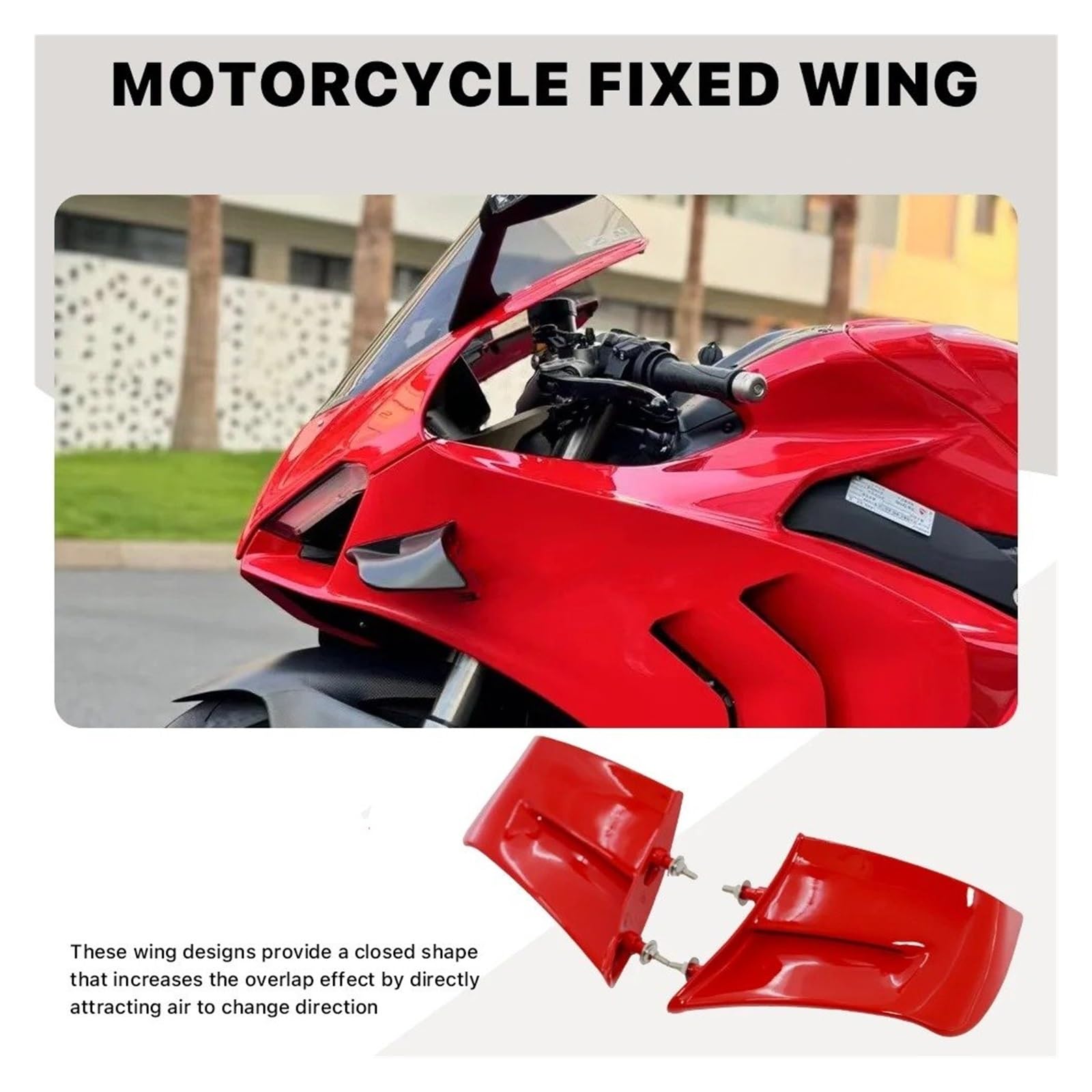 Aerodynamische Winglets Motorrad Winglet Aerodynamische Flügel Kit Spoiler Feste Querruder Für Ducati Für Panigale V4 V4S V4R 2022 2023 2024 Motorradspoiler(Rot)