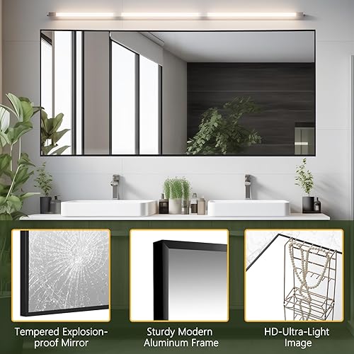 Miniatura 4 de MELOMOIR Espejo de longitud completa de 56 x 18 pulgadas, espejo de suelo con soporte para colgar o inclinar, marco de aleación de aluminio, espejo