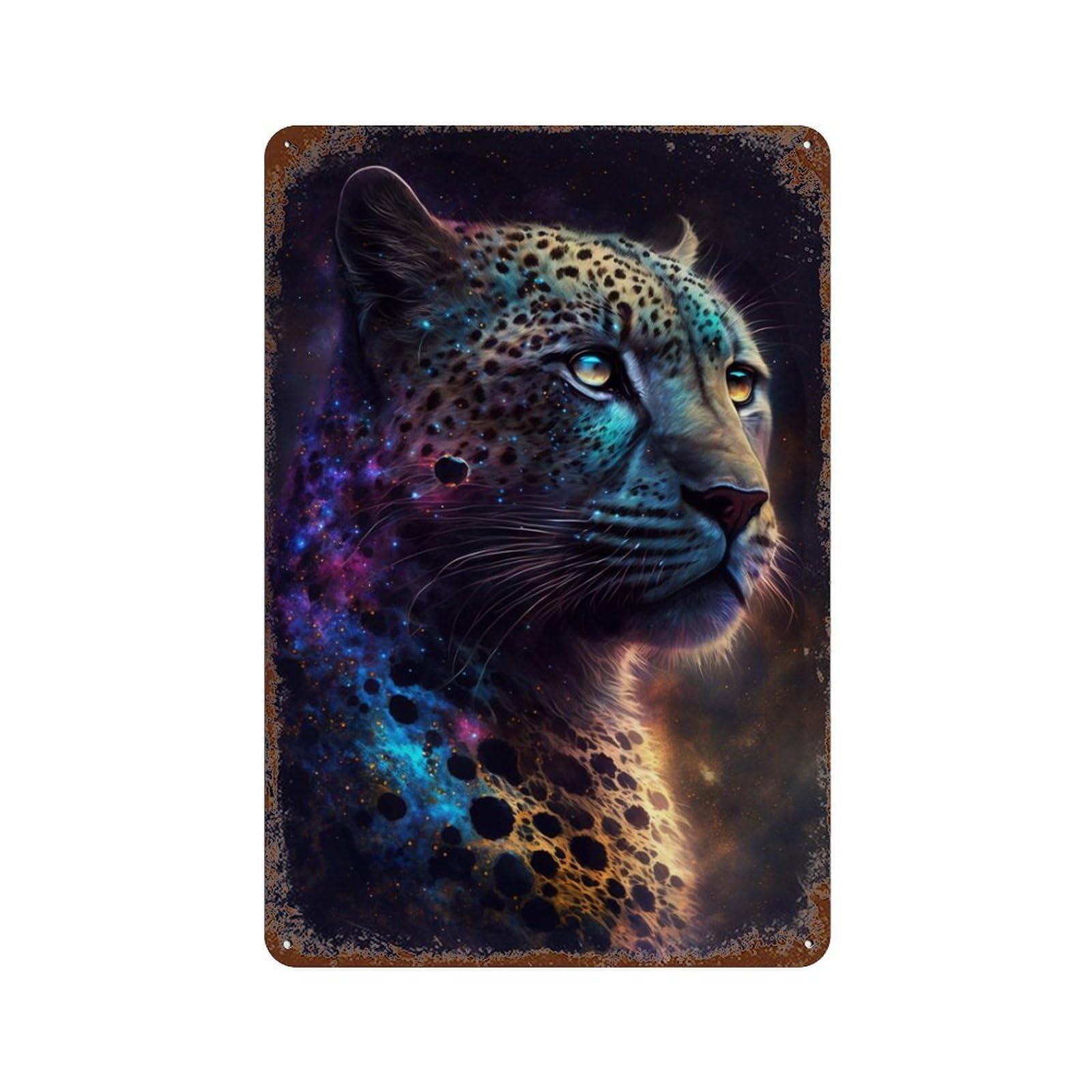 Cosmic Leopard Portrait-3 Aged Metal Wall Plaque 11.8"x7.9", Classic Wall Plaque for Garage, Pub Or Kitchen