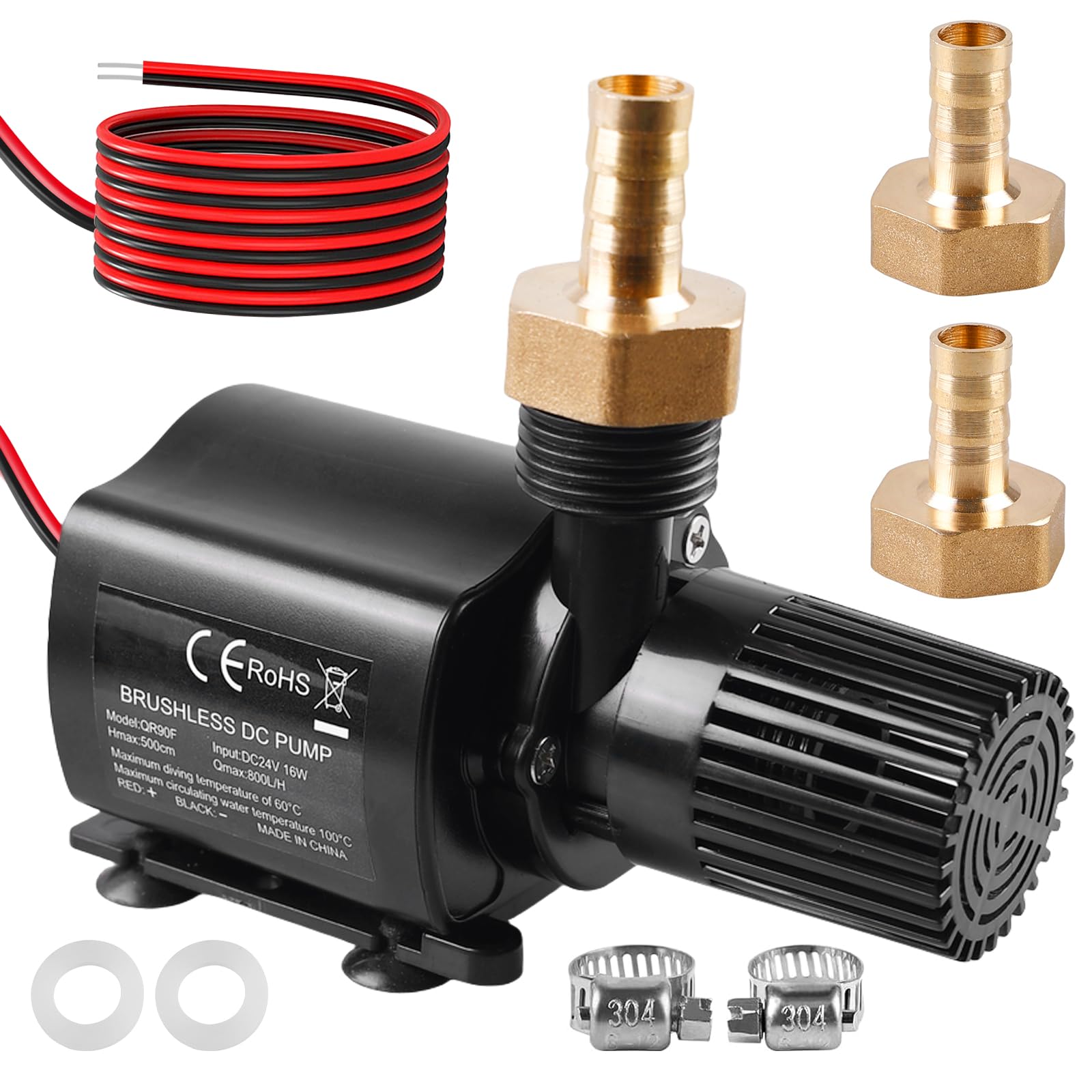 Vegena bomba de agua sumergible DC 24V mini bomba de agua 800L/H bombas de agua sumergibles acuario bomba ultra silenciosa bomba fuente con cable de alimentación boquillas para acuario estanque fuente