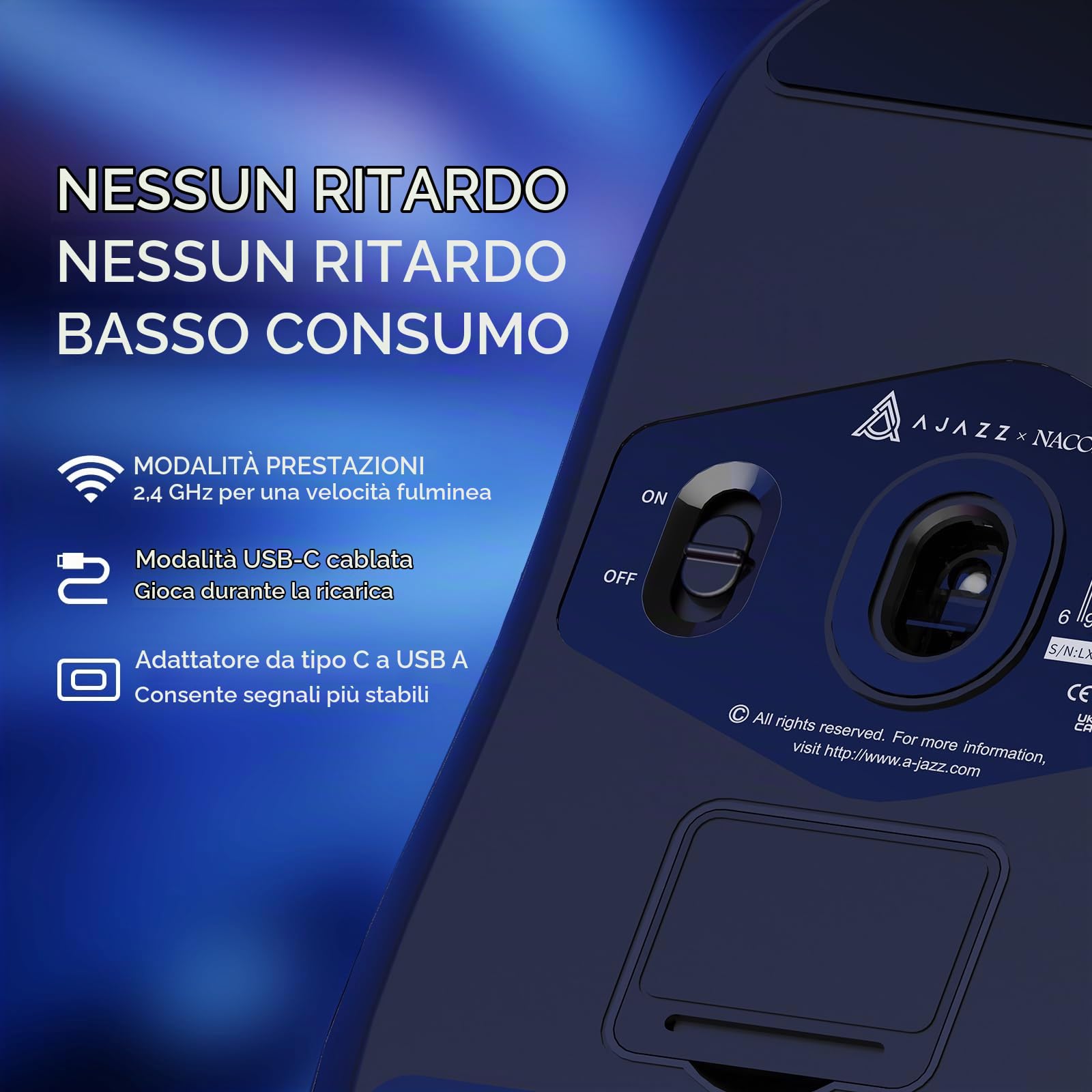 ATTACK SHARK AJAZZ AJ139PRO SUPERLIGHT 4K Mouse da gioco wireless, sensore PAW3395, 26000 DPI, 4KHz, 2,4 Ghz/USB C Mouse eSport cablati, 6 pulsanti programma, durata batteria 700 ore, PC/MAC - Nero