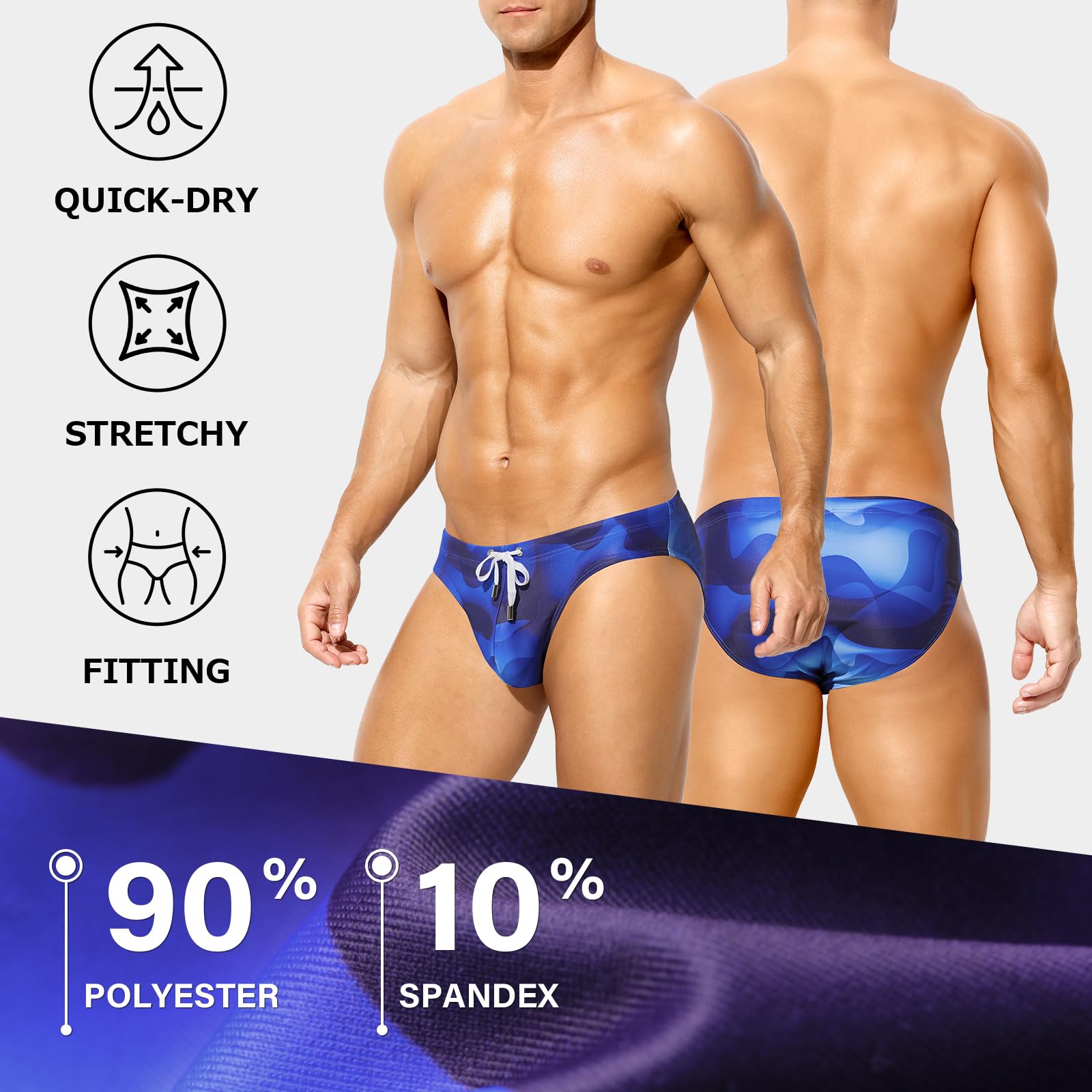Badeslip Herren Eng Badehose Slip Kurz mit Tunnelzug Elastische Schnelltrocknende Badehose Slip Schwimmhose Badeshorts Männer