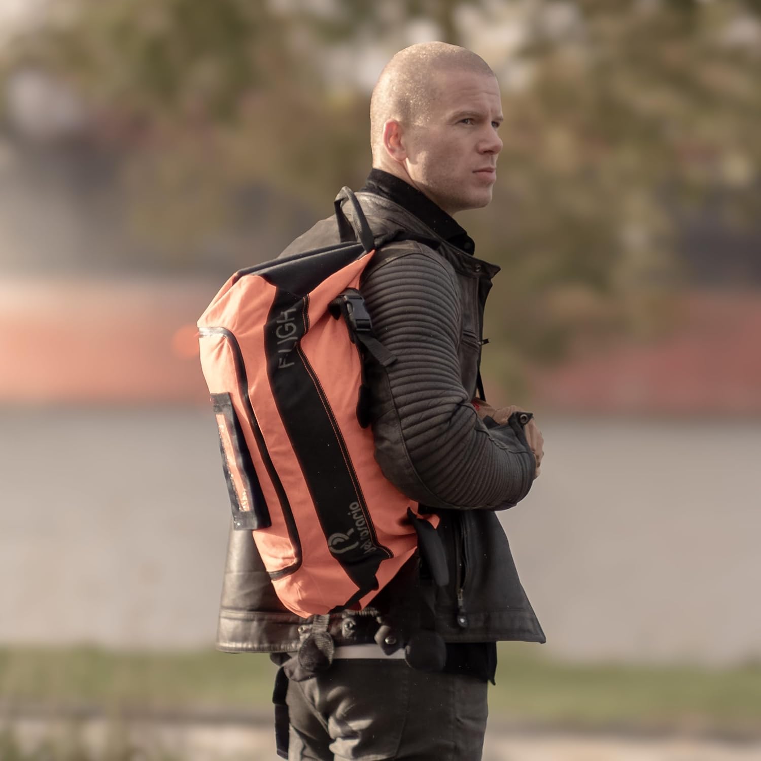 Del Rosario F.LIGHT Tank Duffel - All Weather Magnetic Motorcycle Tank storage Bag (Orange)