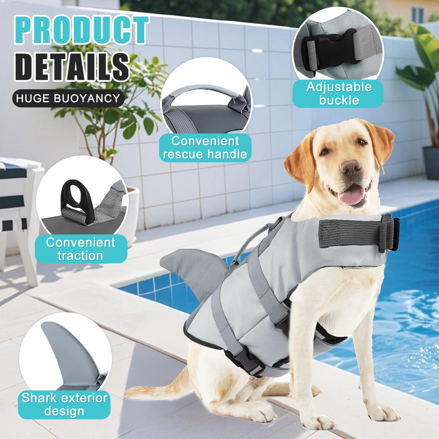 Voarge Dog Life Vest, Swimming Float Jacket Adjustable, Dog Life Jacket for Small Medium - Image 4